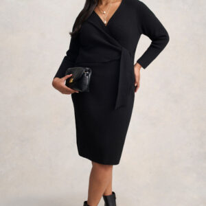 Wrap Detail Knit Dress - Black