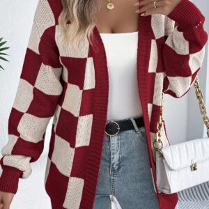 Plaid Knit Casual Loose Cardigan
