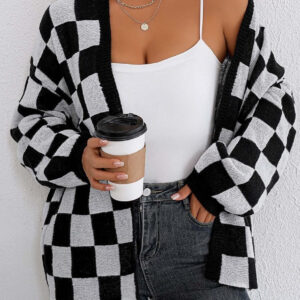 Checkered Knit Cardigan
